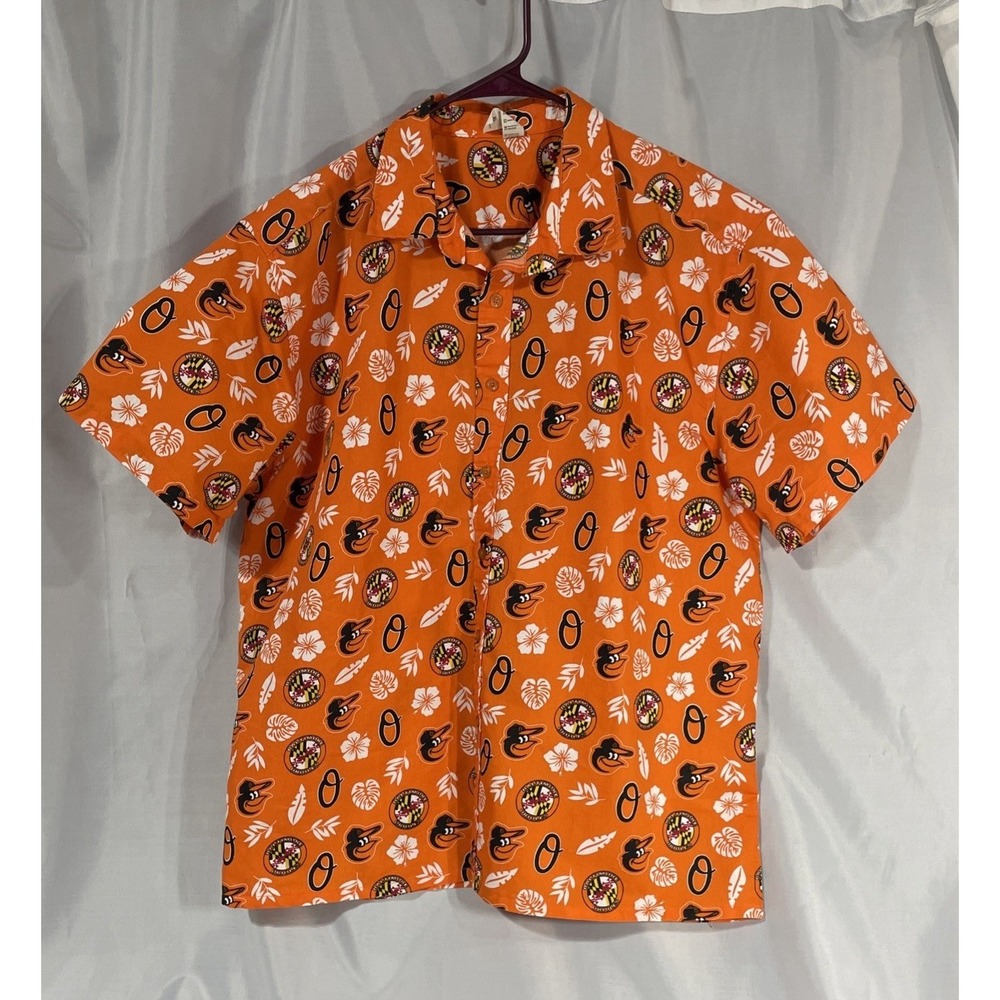 Baltimore Orioles Shirt Mens XL Short Sleeve Hawaiian Button up Collar Orange